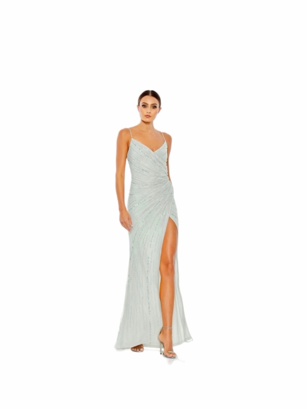 Mac Duggal Beaded Sleeveless Faux Wrap Gown Size 6